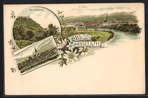 Lithographie Villach, Maria Cail, Landskron, Panorama