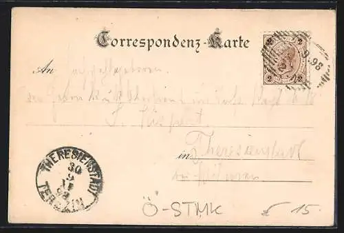 Lithographie Graz, Ansicht der Schlossberg-Bahn, Ansicht der Universität, Hilmwarte