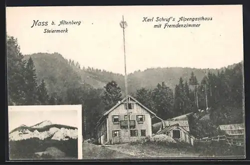 AK Altenberg an der Rax, Nass, Alpengasthaus Karl Schruf mit Fremdenzimmer