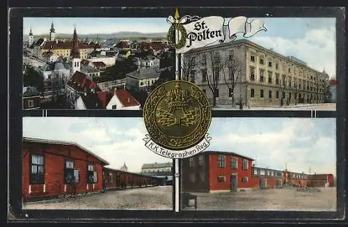 AK St. Pölten, K. K. Telegraphen Regiment, Teilansicht, Kaserne, Ortspartie