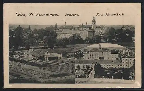 AK Wien, Kaiserebersdorf, Panorama, Montur-Depot