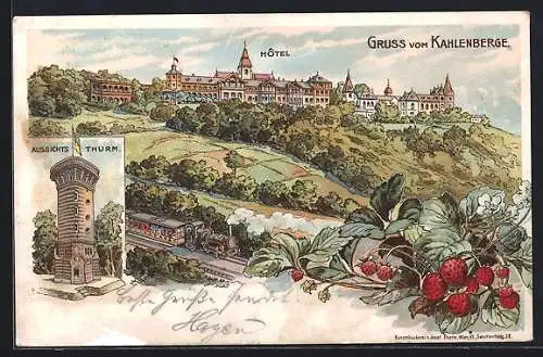 Lithographie Kahlenberg, Hôtel und Aussichtsturm