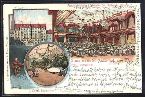 Lithographie Wien, Restaurant St. Anna-Hof Annengasse 3, Franziskaner-Keller Jos. Sedlmayer