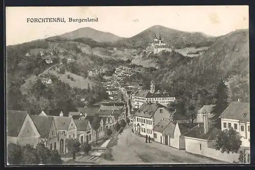 Künstler-AK Forchtenau /Burgenland, Ortsansicht mit Schloss