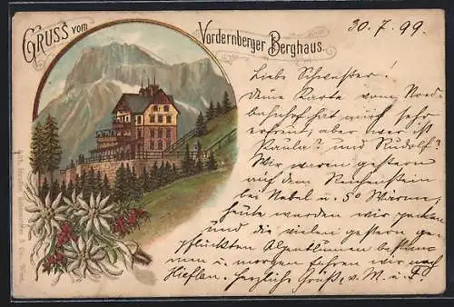 Lithographie Vordernberg, Das Berghaus im Alpenidyll