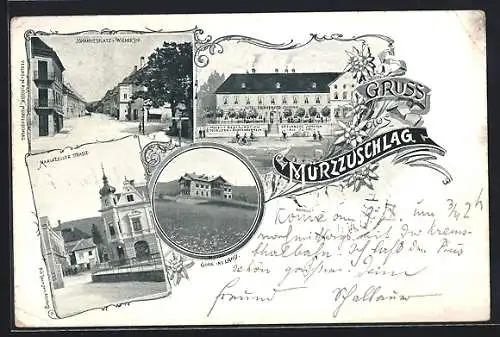 AK Mürzzuschlag, Mariazeller Strasse, Johannesplatz und Wienerstrasse, Hotel Erzherzog Johann