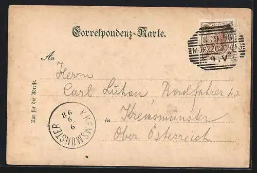 AK Mürzzuschlag, Mariazeller Strasse, Johannesplatz und Wienerstrasse, Hotel Erzherzog Johann