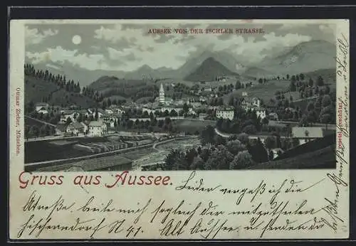 Mondschein-Lithographie Aussee, Ortsansicht von der Ischler-Strasse