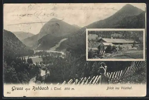 AK Schattwald in Tirol, Gruss aus Rehbach, Bauernhof, Blick ins Vilsthal