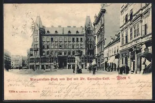 AK Wien, Margarethenplatz & Hof mit Wr. Terrassen-Café