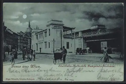 Mondschein-AK Wien, Stadtbahn-Haltestelle Gumpendorferstrasse