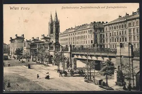 AK Wien, Stadtbahnstation Josefstädterstrasse und Breitenfelderkirche