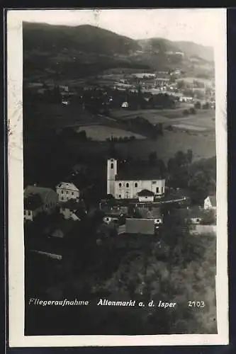 AK Altenmarkt a. d. Isper, Ortspartie mit Kirche, Fliegeraufnahme