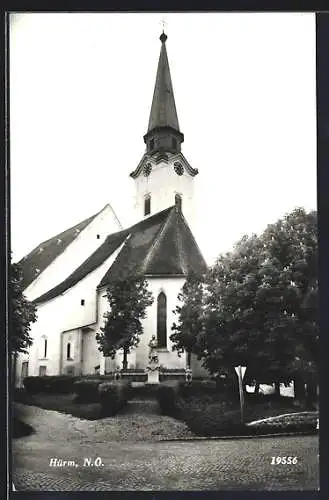 AK Hürm /N. Ö., Kirche mit Standbild