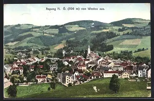 AK Aspang /N. Ö., Teilansicht mit Kirche von Westen aus