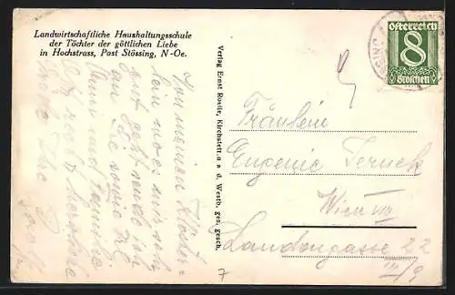 AK Stössing, Landwirtschaftliche Haushaltungsschule Hochstrass der Töchter der göttlichen Liebe