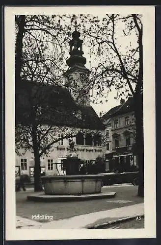 AK Mödling, Platz mit Polizeikommission und Brunnen