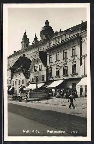 AK Melk, Rathausplatz mit Konditorei und Café von Heinz Tatzel