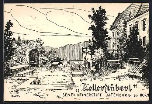 Künstler-AK Altenburg bei Horn, Gasthaus Kellerstüberl im Benediktinerstift