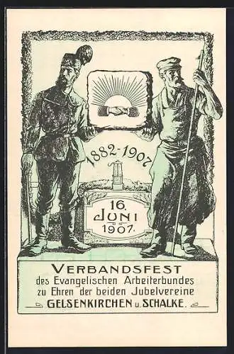 AK Gelsenkirchen-Schalke, Verbandsfest des Ev. Arbeitesbundes zu Ehren der beiden Jubelvereine 1907