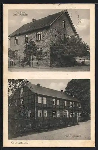 AK Grussendorf /Gifhorn, Gasthaus Gust. Passeier, Gut Hagemann mit Strasse