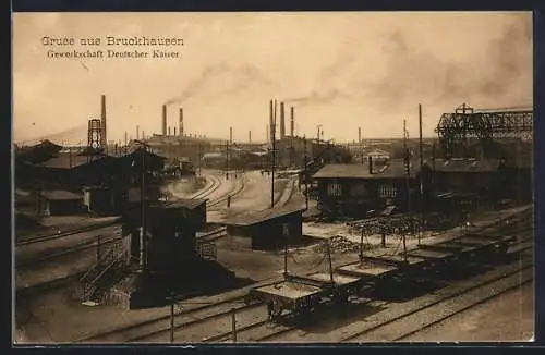 AK Bruckhausen / Rhein, Gewerkschaft Deutscher Kaiser, Gesamtansicht mit Loren aus der Vogelschau