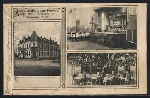 AK Hamborn / Rh., Gasthaus Restauration zur Krone Ww. H. Bruckmann / Vertr. A. Keller, m. Strasse, Innenansicht, Garten