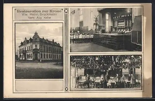 AK Hamborn / Rh, Gasthaus Restauration zur Krone Ww. H. Bruckmann / Vertr. A. Keller, m. Strasse, Innerem, Gartenansicht