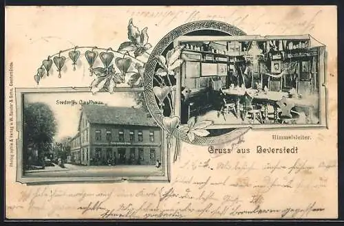 AK Beverstedt, Seedorfes Gasthaus mit Strasse, Inneres / Himmelsleiter, Rahmen, Ornament, Blumen