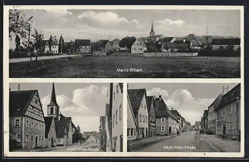 AK Markt-Bibart, Strasse mit Kirche, Ortspanorama mit Strasse