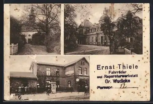 AK Gross-Wudicke /Sa., Bahnhof, Schloss mit Park, Kirche