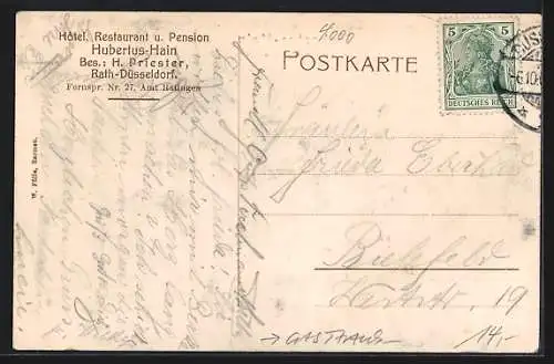 AK Düsseldorf-Rath, Gasthaus-Pension Hubertus-Hain H. Priester, Vorderansicht