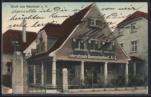 AK Neustadt / Hardt, Internationale Baumaschinen-Fabrik A.-G., Blick auf den Eingang