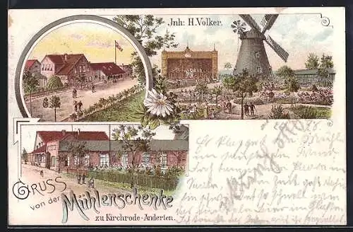 Lithographie Kirchrode-Anderten, Gasthof Mühlenschenke, Inh. H. Volker