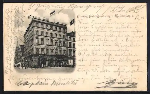 AK Hamburg, Hotel Grossherzog von Mecklenburg mit Flaggen