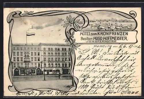 AK Hamburg-Neustadt, Hotel zum Kronprinzen v. Hugo Hoffmeister, Jungfernstieg, Aussenansicht