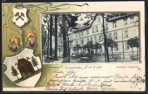 Passepartout-Lithographie Clausthal, Hotel Voigtslust, Sitze im Garten