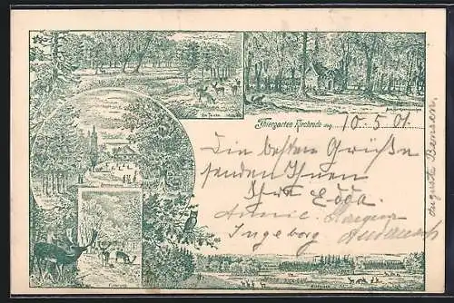 Lithographie Kirchrode, Tiergarten, Am Teich und Fütterung