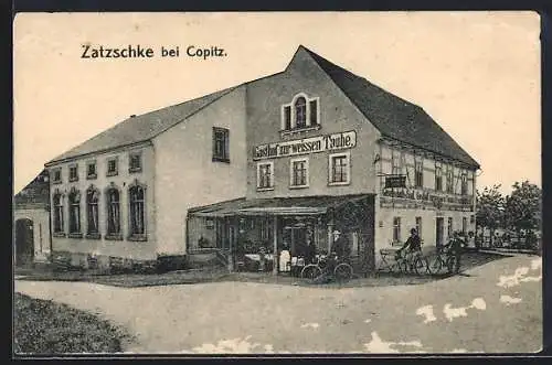 AK Zatzschke bei Copitz, Gasthof zur weissen Taube, Aussenansicht