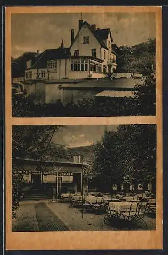 AK Braunschweig, Café Waldfrieden mit Gartenansicht, Inh. O. Fischer