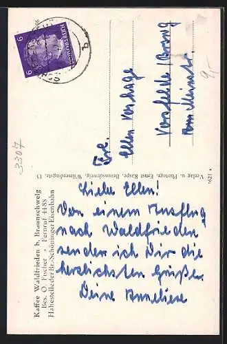 AK Braunschweig, Café Waldfrieden mit Gartenansicht, Inh. O. Fischer