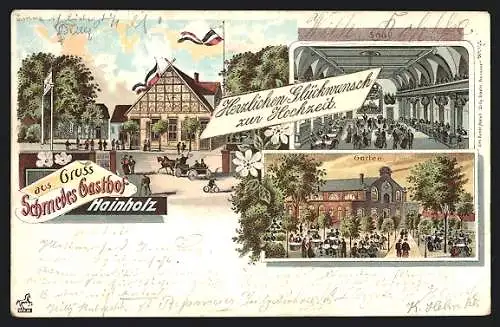 Lithographie Hainholz / Hannover, Schmedes Gasthof mit Saal und Garten