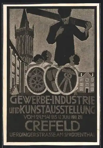 Künstler-AK Crefeld, Gewerbe-, Industrie- und Kunstausstellung 1911, Kinder mit Wappen