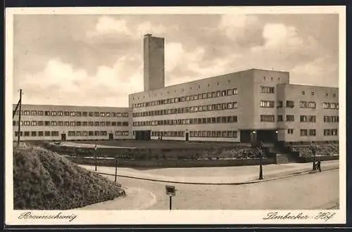 AK Braunschweig, Wohnsiedlung Limbecker Hof mit Strassenpartie, Bauhaus