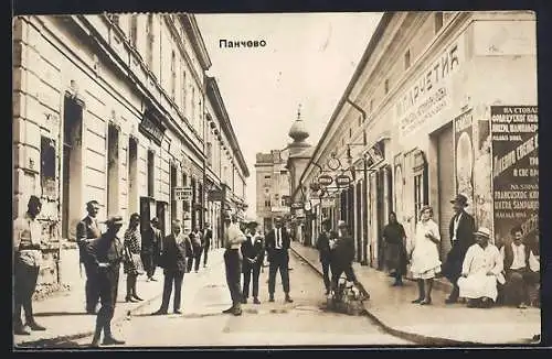 AK Pancevo, Strassenpartie mit Geschäften