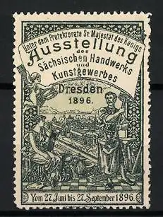 Reklamemarke Dresden, Ausstellung des Sächsischen Handwerks und Kunstgewerbes 1896, Handwerker und Stadtansicht