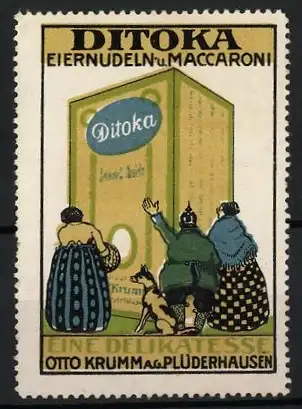 Reklamemarke Plüderhausen, Ditoka Eiernudeln u. Maccaroni, Polizist mit Hund vor Verpackung