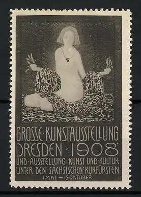 Reklamemarke Dresden, Grosse Kunstausstellung 1908, sitzende FiFrau