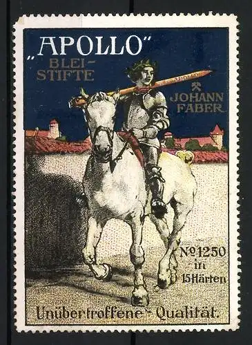 Reklamemarke Apollo Bleistifte, Johann Faber, Ritter auf Pferd