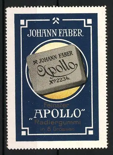 Reklamemarke Johann Faber, Apollo Radiergummi, feinster Radiergummi in 8 Grössen